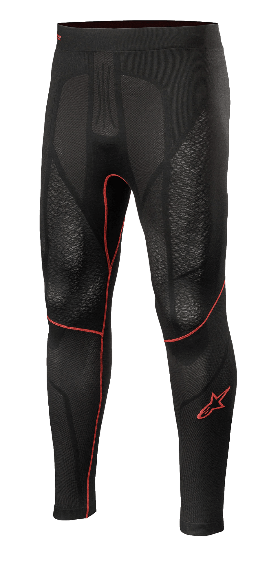 Alpinestars Ride Tech V2 Bottom Summer, Motorcycle Base Layer Pants, Black with Red Accents, Textured Mesh Panels, Red Star Logo on Leg, Breathable Compression Performance Layer