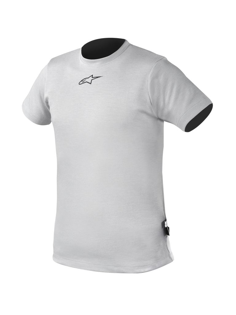 Alpinestars Short Sleeve Top, Auto Racing Underwear Base Layer, Gray and Black, Nomex flame-resistant construction with printed Astars chest logo.