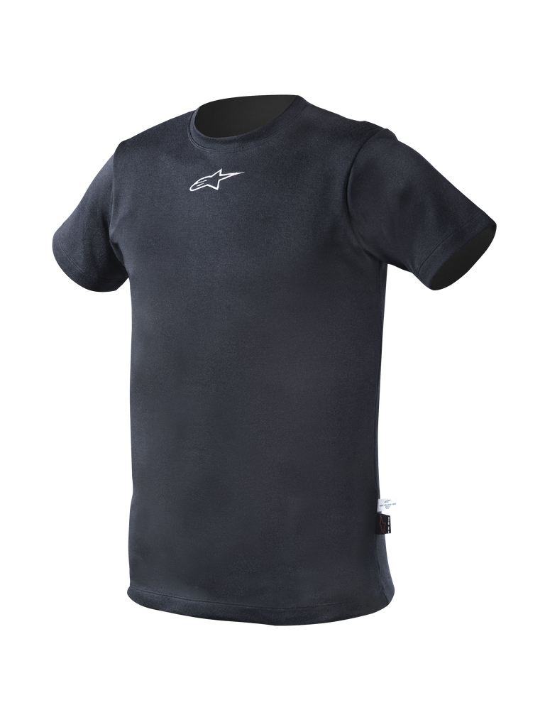 Alpinestars Short Sleeve Nomex Top, Auto Racing Protective Base Layer, Navy Blue, Flame-Resistant Meta-Aramid Construction with Crewneck and White Astars Chest Logo
