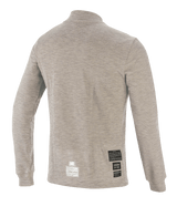 Alpinestars Race V3 Long Sleeve Top, Auto Racing Base Layer, Gray Melange, back view featuring flame-resistant technical fabric and FIA certification patches near the hem