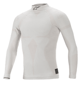 Alpinestars ZX Evo V2 Long Sleeve Top, White Gray, Flame-Resistant Auto Racing Base Layer, High Collar with Black Astars Logo, Seamless Construction with Jacquard Motif, Lightweight and Fitted Performance Underwear