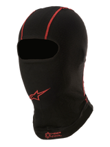 Alpinestars KX V2 Balaclava, Summer Under-Helmet Base Layer, Black with Red stitching, red Alpinestars star logo and "KEEP COOL" text, thin breathable fabric for karting and motorsport