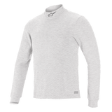 Alpinestars Race V3 Long Sleeve Top, Auto Racing Base Layer, White, mock neck with small logo, long sleeves, soft-touch flame-resistant fabric, minimalist athletic design