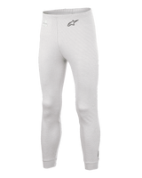 Alpinestars Race V3 Bottom, Auto Racing Base Layer Pants, White, textured flame-resistant material, black A-star logo on the hip, ribbed ankle cuffs and waistband, lightweight technical underlayer