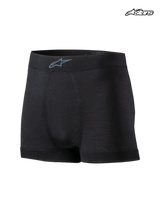 Alpinestars Tech ZX Boxer, flame-resistant auto racing underwear base layer, black, featuring a lightweight design with LENZING FR construction and FIA certification