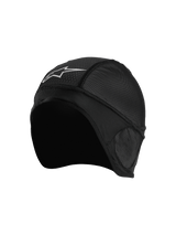 Alpinestars Balaclava Skull Cap, Black, Motorcycle Helmet Liner, featuring breathable mesh panels, white star logo, ergonomic design with flat-lock seams for under-helmet comfort