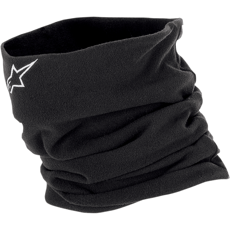 Alpinestars Neck Warmer, black fleece neck gaiter with white star logo for cold weather motorcycle riding.