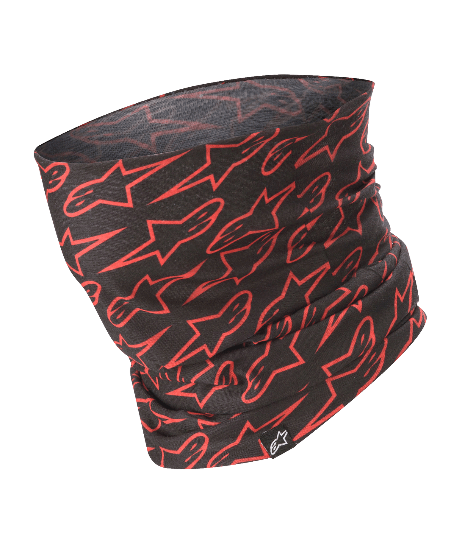 Alpinestars Neck Tube, Motorcycle Neck Gaiter, Black with Red Star Logo Pattern, Lightweight Silky Fabric, Base Layer Accessory for Riding