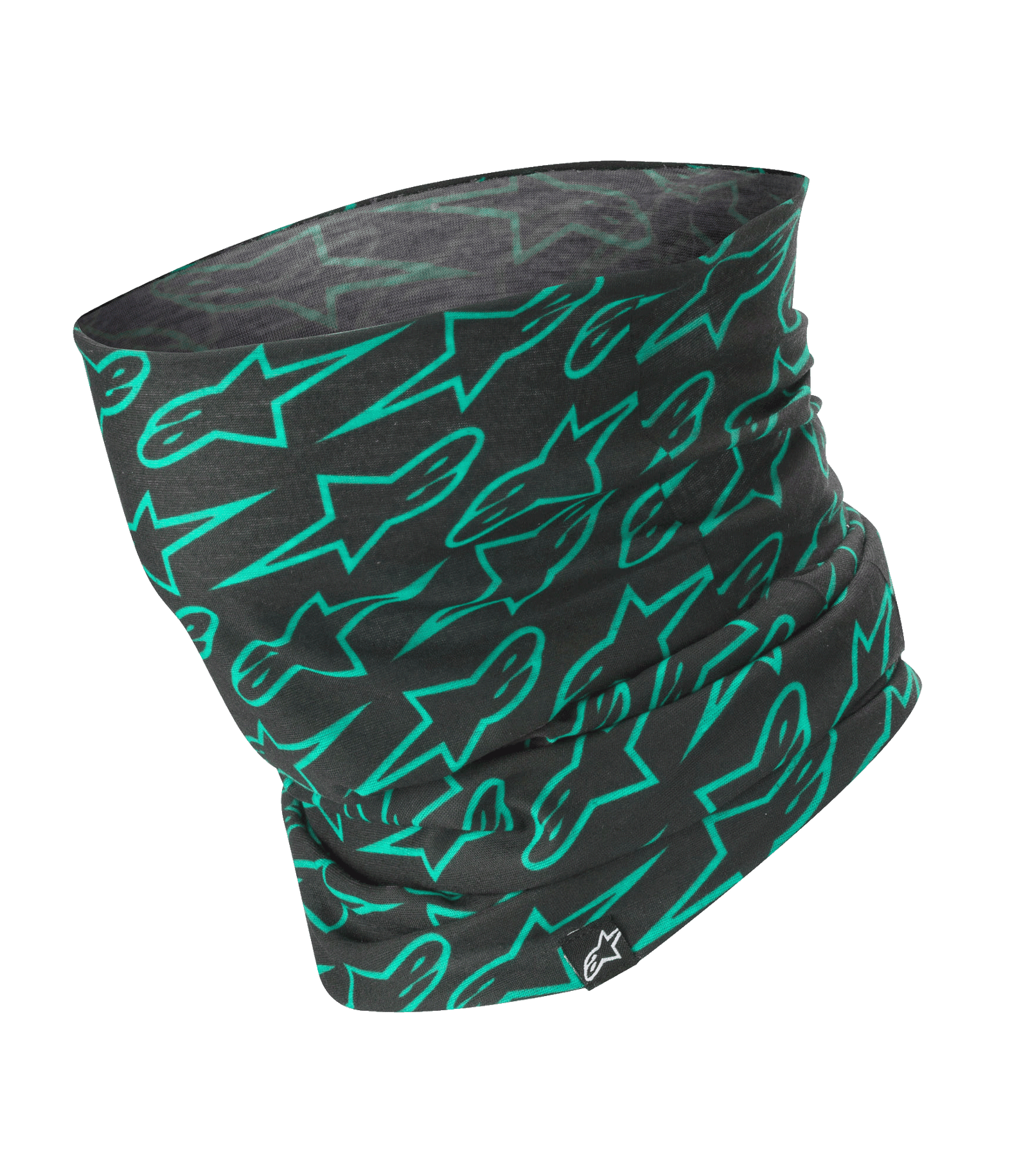 Alpinestars Neck Tube, Black with Teal Astars Logo Pattern, Lightweight Motorcycle Neck Gaiter, Silky Wind-Resistant Base Layer, Unisex Protective Accessory