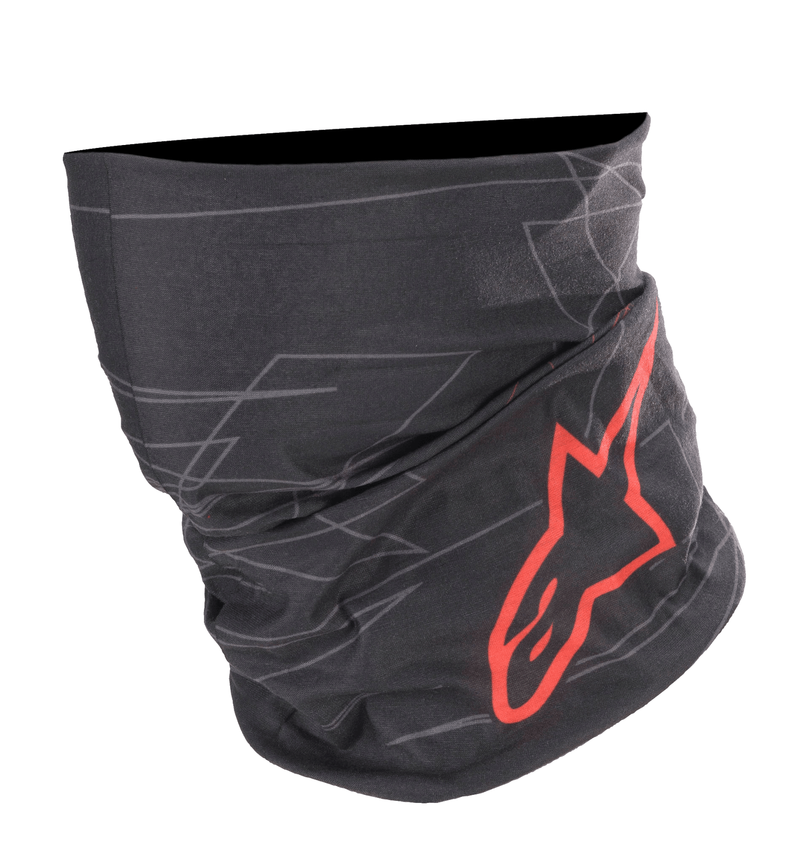 Alpinestars MM93 Neck Tube, black and red motorcycle neck gaiter with silky fabric and a red Astars logo.