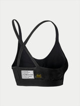 Alpinestars Stella TECH ZX Bra, Auto Racing Base Layer, Black, back view featuring FIA 8856-2018 certification label, thin crossed straps, lightweight flame-resistant material for motorsport protection.