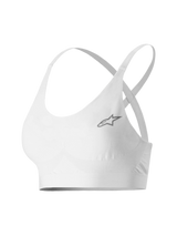 Alpinestars Stella TECH ZX Bra, Women's Motorsport Base Layer, White, featuring a small grey star logo, lightweight flame-resistant LENZING™ FR fabric, thin straps and supportive band for professional auto racing performance