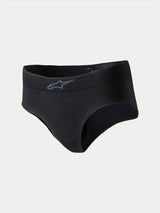 Alpinestars Stella TECH ZX Briefs, women's racing underwear, black with grey logo on the waistband, lightweight flame-resistant base layer, FIA 8856-2018 certified, designed for auto racing performance.