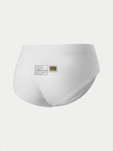 Alpinestars Stella TECH ZX Briefs, Women's Racing Underwear, White, Rear view featuring FIA 8856-2018 certification labels and Alpinestars branding, lightweight and flame-resistant base layer for motorsport