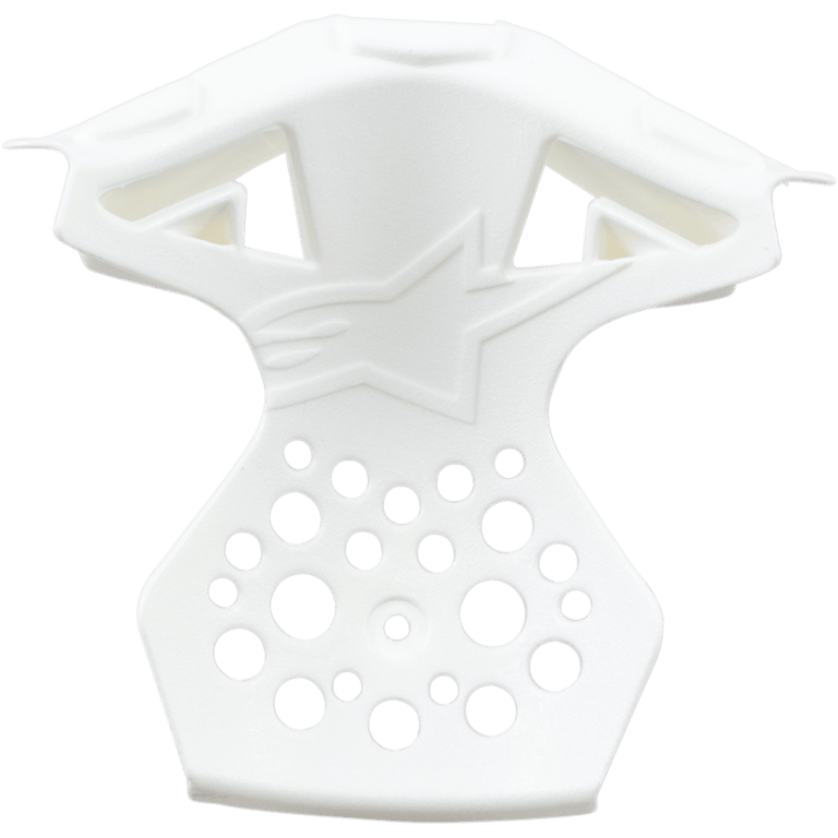 Alpinestars Supertech M10/M8 Helmet Chin Vent Frame, White, plastic replacement part featuring an embossed star logo, multiple circular ventilation holes, and angular design for motocross helmet chin bar ventilation.
