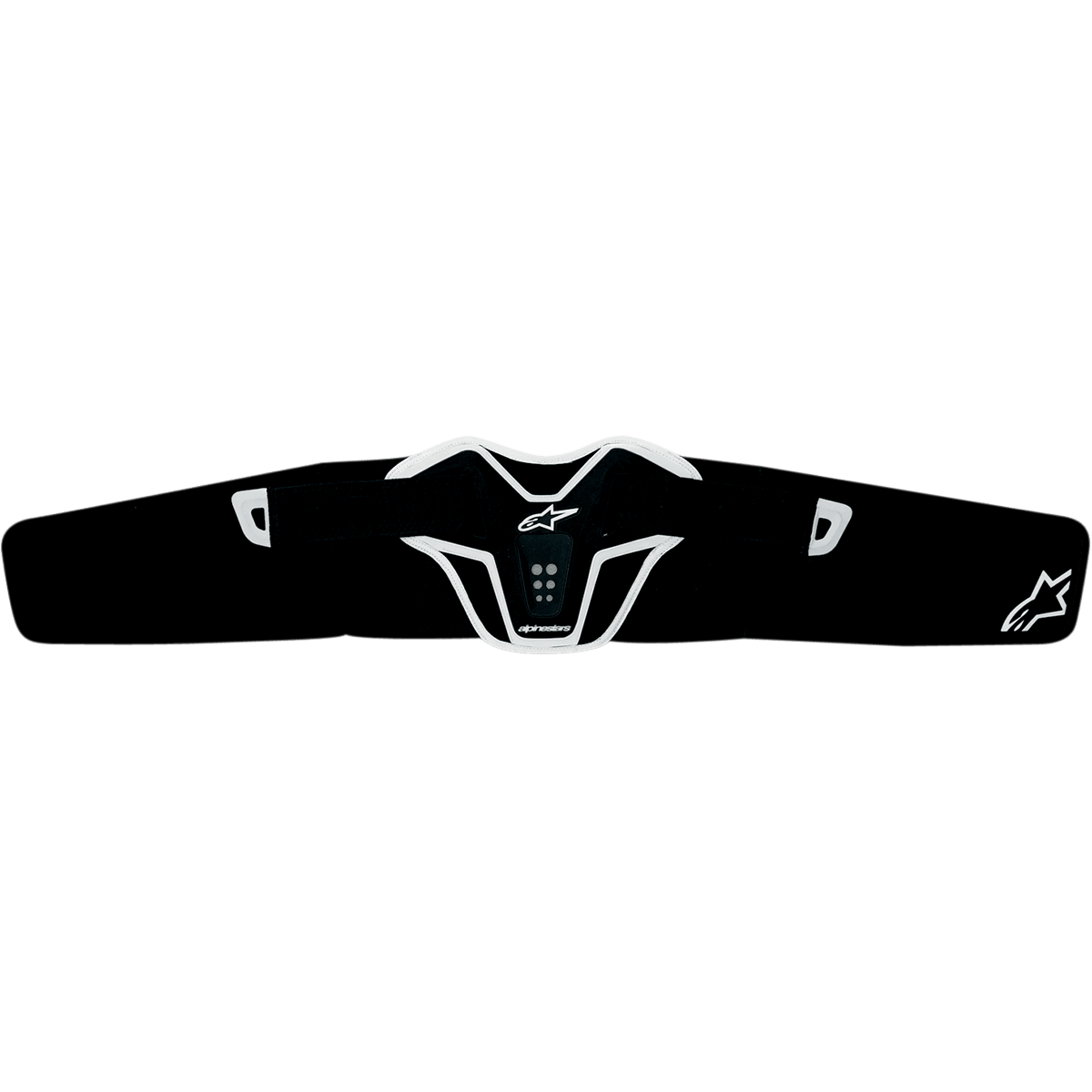 Alpinestars Saturn Kidney Belt, Motorcycle Kidney Belt, Black and White, ergonomic curved design with reinforced TPR panel, featuring ventilation indents and Alpinestars logo, lightweight off-road protection gear