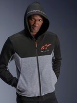 Alpinestars Chrome V2 Sport Hoodie, urban motorcycle jacket for men, black and gray heather with red fluo logo details.