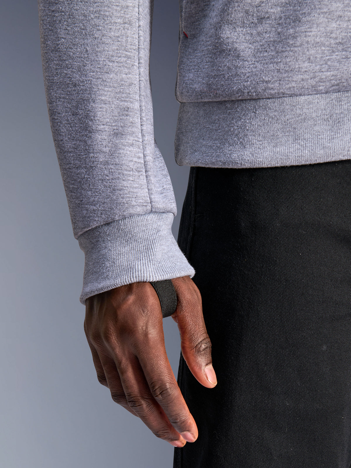 Alpinestars Chrome V2 Sport Hoodie, Gray Heather tech fleece gear with ribbed cuffs and integrated black thumb loops.