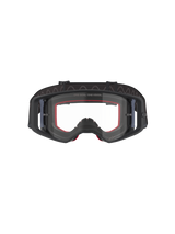 Alpinestars Supertech Corp Goggles, Motocross Goggles, Black and Grey with Clear Lens, front view featuring red interior foam and wide black adjustable strap, high-performance off-road eyewear