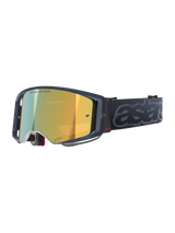 Alpinestars Supertech Vision Vista Goggles, Motocross MX Goggles, Black Mirror Gold colorway, dark translucent frame, gold mirrored lens featuring "ONE GOAL. ONE VISION." text, black strap with large embossed gray "astars" branding