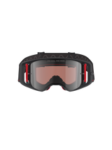 Alpinestars Supertech Corp Goggles Absolute Vision, Motocross Goggles, Black and Red frame with Mirror Silver lens, featuring 'ONE GOAL. ONE VISION.' text on the top frame and red side accents, professional-grade eye protection for motocross