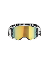 Alpinestars Supertech Corp Goggles Absolute Vision, Motocross Goggles, White and Gold Mirror, featuring a black and white graphic frame and strap, gold mirrored lens with 'ONE GOAL. ONE VISION.' text, high-performance off-road eyewear