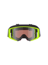 Alpinestars Supertech Vision Corp Goggles, Motocross Goggles, Fluorescent Yellow frame with Purple strap, Mirror Silver tinted lens featuring 'ONE GOAL. ONE VISION.' text, high-performance eye protection for off-road racing
