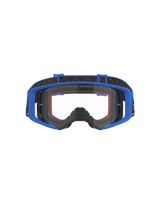 Alpinestars Supertech Stream Goggles, Motocross and Off-Road Goggles, Blue with Clear Lens, featuring a blue frame, red foam padding, and black adjustable strap with internal silicone grip, "ONE GOAL. ONE VISION." branding on the lens, high-performance protective eyewear for racing.