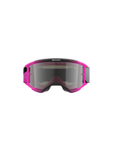 Alpinestars Vision 5 Lahnd Goggles, Motocross Goggles, Iron Pink Fluo with Mirror Silver Lens, bright pink frame with silver tinted mirror lens, features 'ONE GOAL. ONE VISION.' text, sleek aerodynamic design for off-road racing