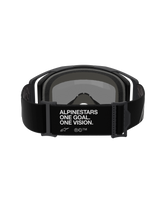 Alpinestars Vision 8 Corp Goggles, Motocross Goggles, Rear view of black adjustable strap with white 'ALPINESTARS ONE GOAL. ONE VISION.' branding, black frame and foam padding