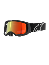 Alpinestars Vision 8 Corp Goggles, Motocross Goggles, Black with Red Mirror lens, reflective gradient from yellow to red, adjustable black strap with large white star logo, gray face foam padding, high-performance design for off-road racing