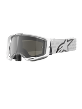 Alpinestars Vision 8 Corp Goggles, White Motocross Goggles, Silver Mirrored Lens, Gray and White Patterned Strap, Off-Road Racing Eyewear, Padded Comfort Lining, Modern Rectangular Frame