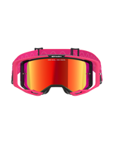 Alpinestars Vision 8 Corp Goggles, Motocross Goggles, Pink Mirror Red, featuring a pink A-FLEX frame and mirrored red lens, pink strap with white wavy patterns and logo, professional off-road racing eyewear