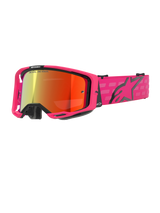 Alpinestars Vision 8 Corp Goggles, Motocross Goggles, Pink and Mirrored Red, Pink frame with black accents, adjustable pink strap with black logo and checkered pattern, professional off-road eyewear