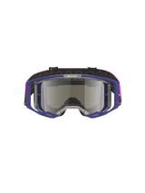 Alpinestars Vision 8 Corp Goggles, Motocross goggles with purple frame and light gray mirror silver lens, A-FLEX lightweight construction, RAM-AIR ventilation, "ONE GOAL. ONE VISION." branding on lens, purple strap, professional off-road eye protection