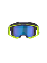 Alpinestars Vision 8 Corp Goggles, Motocross Goggles, Purple and Yellow Fluo, featuring a blue mirror-tinted lens, fluorescent yellow A-FLEX frame with purple accents, and an adjustable purple strap, high-performance off-road eyewear