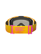 Alpinestars Vision 8 Corp Goggles, Motocross Goggles, Orange and Yellow with Pink accents, rear view showing the strap with 'ALPINESTARS ONE GOAL. ONE VISION.' text, pink strap adjusters, orange frame with black foam padding