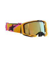 Alpinestars Vision 8 Corp Goggles, Motocross Goggles, Orange frame with Gold Mirror lens, Orange and Pink strap featuring black Alpinestars logo, high-performance design for off-road racing