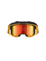 Alpinestars Vision 8 Corp Goggles, Motocross Goggles, Yellow and Pink with Mirror Red Lens, featuring a bright yellow A-FLEX frame, red reflective lens, and a black strap with pink Alpinestars branding and 'ONE GOAL. ONE VISION.' text, professional off-road racing eye protection