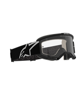 Alpinestars Vision 5 Corp Goggles, Motocross Goggles, Black frame with clear anti-fog lens, wide black strap featuring a white Astars logo, performance off-road eyewear with RAM-AIR ventilation