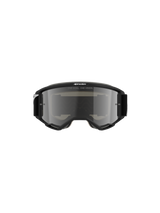 Alpinestars Vision 5 Corp Goggles, Motocross Goggles, Black with Mirror Silver lens, frontal view showing 'ONE GOAL. ONE VISION.' text and Alpinestars logo, sleek design for off-road and motocross racing
