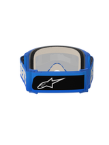 Alpinestars Vision 5 Blaze Goggles, Motocross Goggles, Blue, rear view showing thick multi-layer face foam and wide blue woven strap with a black logo patch, high-performance eye protection for off-road riding