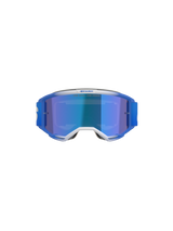 Alpinestars Vision 5 Blaze Goggles, Motocross Goggles, Blue Mirror Blue, front view featuring blue and white A-FLEX frame with blue mirror lens and blue woven strap, professional off-road eye protection