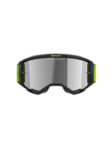 Alpinestars Vision 5 Hollow Goggles, Motocross Goggles, Charcoal and Yellow Fluo, Silver Mirror Lens, sleek charcoal frame with bright yellow accents and wide woven strap, high-performance eye protection for off-road racing