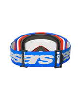 Alpinestars Vision 8 Wordmark Goggles, Motocross Goggles, Blue and Orange with Clear Lens, wide blue strap with white Alpinestars branding, high-performance eyewear for off-road racing