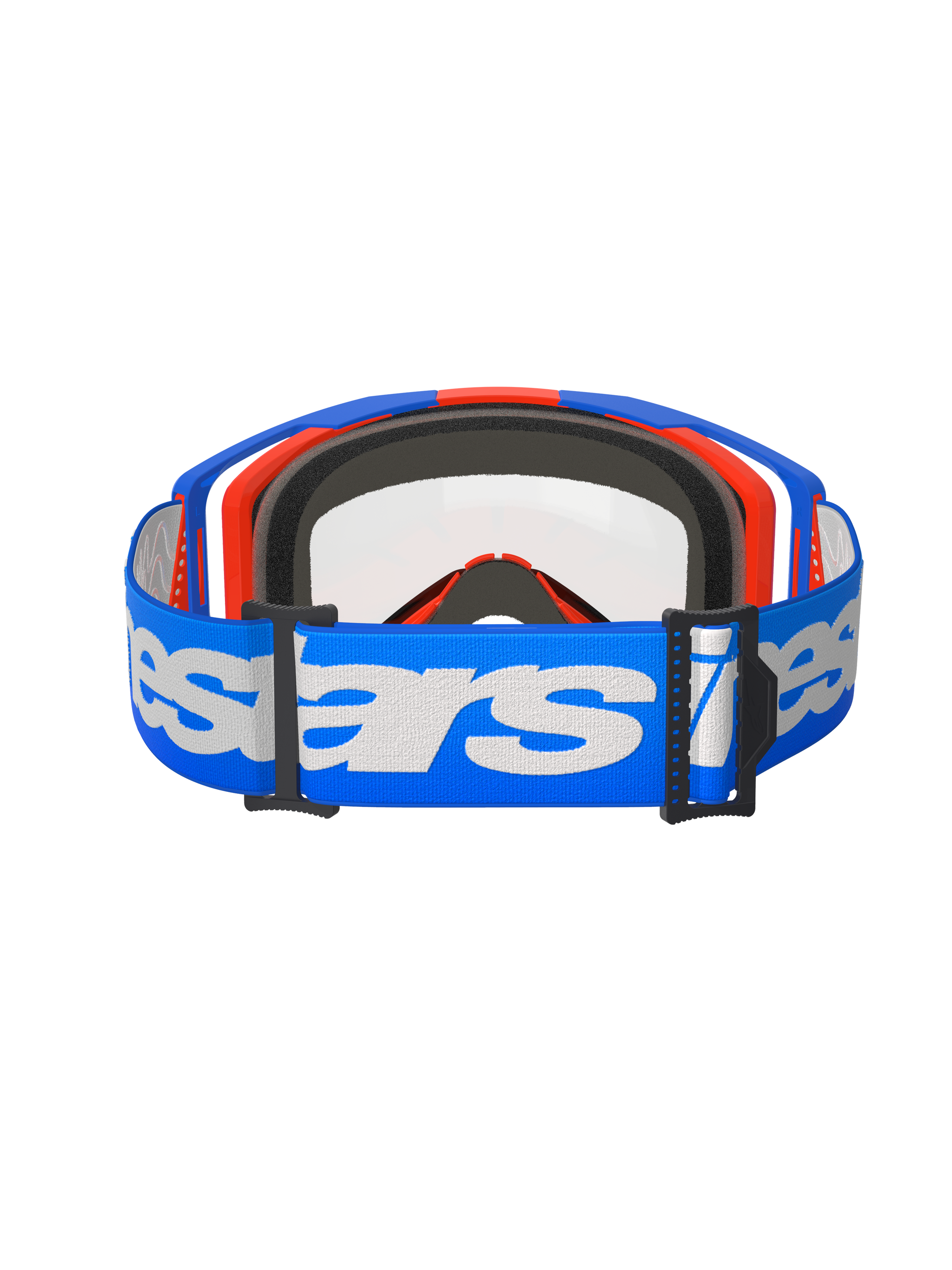 Alpinestars Vision 8 Wordmark Goggles, Motocross Goggles, Blue and Orange with Clear Lens, wide blue strap with white Alpinestars branding, high-performance eyewear for off-road racing