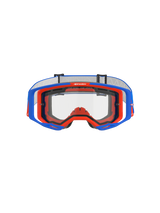 Alpinestars Vision 8 Wordmark Goggles Dual Pane, Motocross Goggles, Blue and Orange with clear lens, front view showing the A-FLEX frame and dual-pane lens, features "ONE GOAL. ONE VISION." slogan on top rim, high-performance off-road racing gear