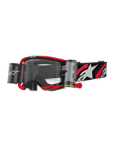 Alpinestars Vision 8 Luar Goggles Roll Off, Motocross Goggles, Red and Black, Clear Lens with integrated wide-vision roll-off system, Red pull tab, Black strap with white star logo and 'ONE GOAL ONE VISION' graphics
