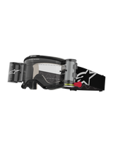 Alpinestars Vision 5 Corp Goggles Roll Off, Motocross Goggles, Black and White, clear lens with integrated Wide Vision roll-off system, red pull tab, black strap with white star logo, ONE GOAL ONE VISION branding