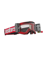 Alpinestars Vision 5 Blaze Goggles Roll Off, Motocross Goggles, Red frame with white astars logo on the strap, clear lens with integrated Wide Vision Roll-Off system canisters, durable eye protection for off-road riding